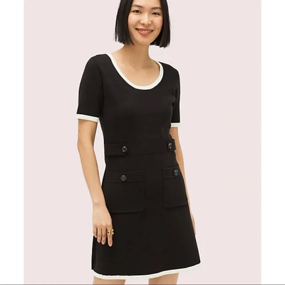 $398 Kate Spade RARE Patch Pocket Dress NWT Large, Black w/ White Trim - Picture 6 of 7
